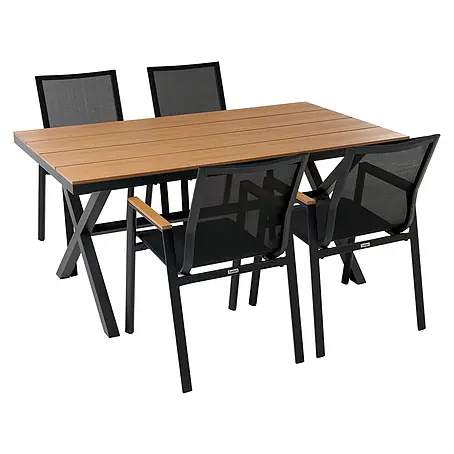 5-tlg Gartentisch Set TIANO in Braun/Schwarz
