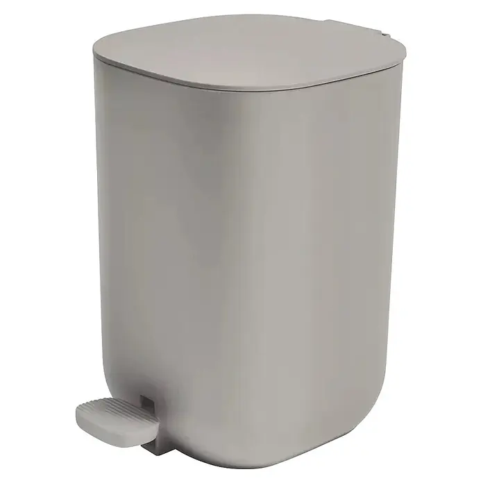 Cubo con pedal Akato - 3 l, Plástico, Gris - Cubo de basura gris ovalado con pedal para apertura sin manos.