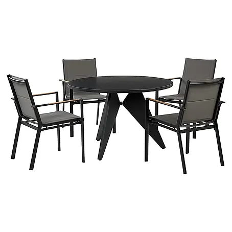5-tlg Gartentisch Set OLMETTO/BUSSETO in Schwarz/Grau/Braun