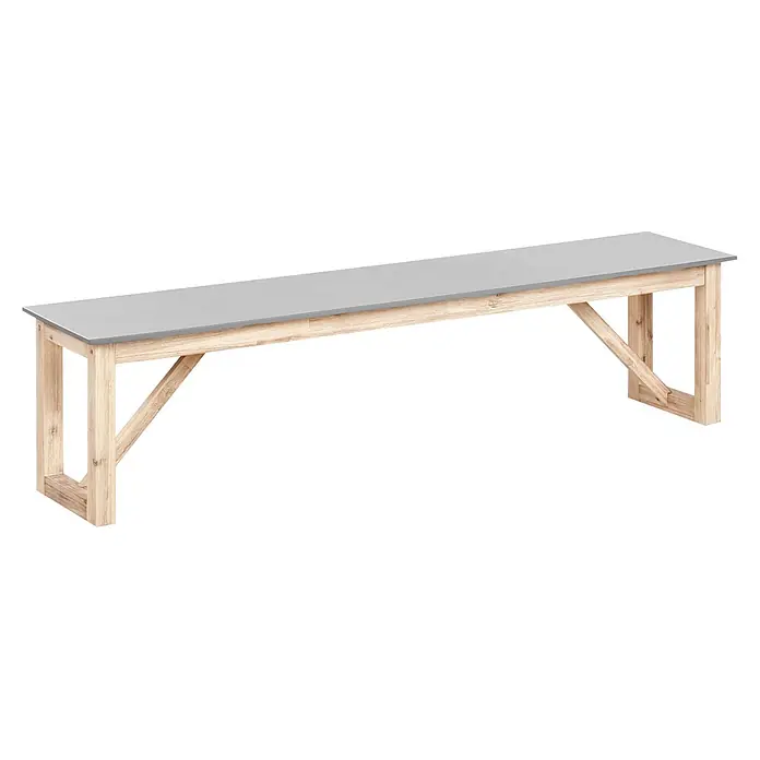 3-tlg Gartentisch Set NOTTERI in Grau/Braun -  - Lange Bank mit grauer Platte und hellem Holzgestell mit schrägen Stützstreben.