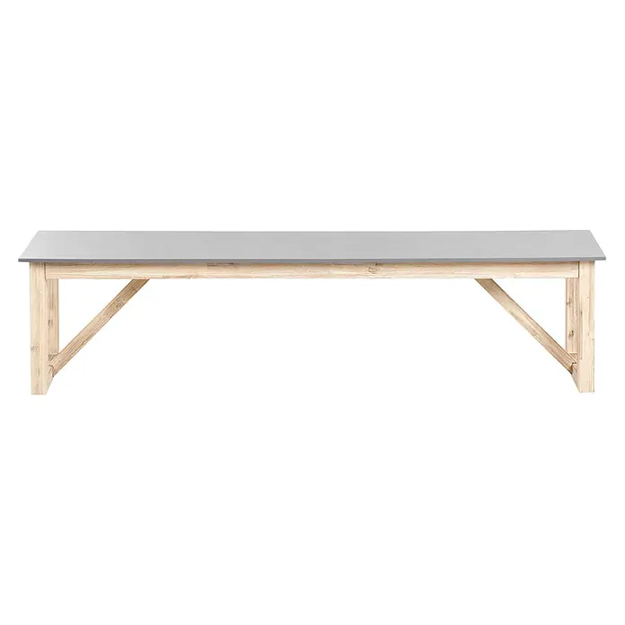 3-tlg Gartentisch Set NOTTERI in Grau/Braun -  - Tisch mit grauer Platte und hellen Holzbeinen und -gestell.