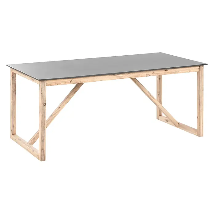 3-tlg Gartentisch Set NOTTERI in Grau/Braun -  - Esstisch mit dunkelgrauer Platte und hellem Holzgestell mit Kreuzstreben.