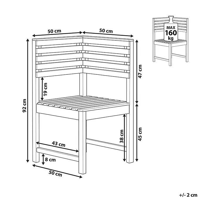 Gartenstuhl TREIA in Braun - (W) 50 x (H) 92 x - L - L-förmige Eckbank mit Lattenrost-Design und 160 kg maximaler Tragfähigkeit.