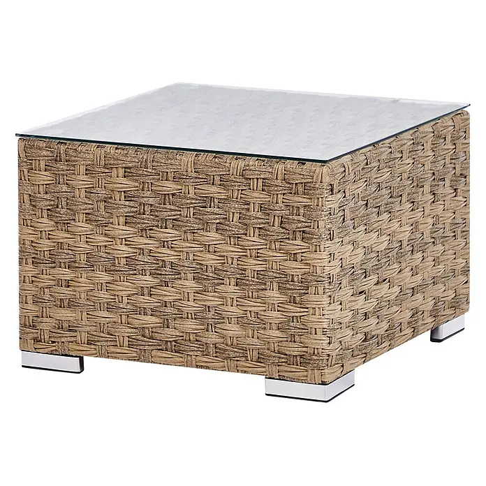 8-tlg Lounge Set XXL in Braun/Weiß rechtsseitig -  - Quadratischer Beistelltisch aus Geflecht mit Glasplatte und Metallfüßen.