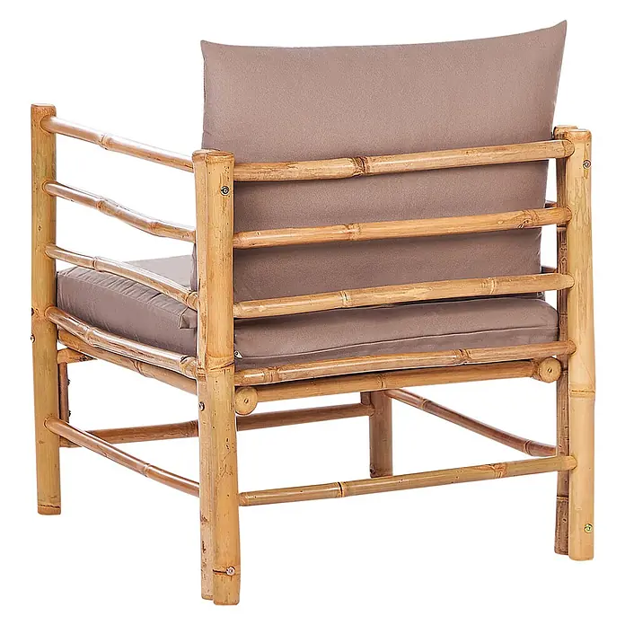 22-tlg Lounge Set CERRETO in Braun/Beige/Grau -  - Bambus-Sessel mit hellbraunen Stoffkissen für bequemes Sitzen.
