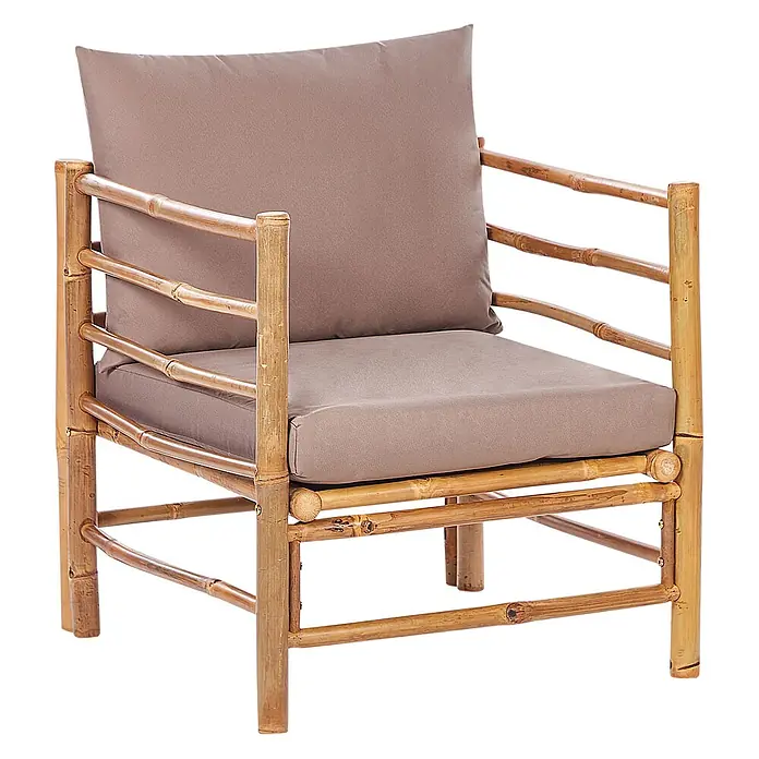 22-tlg Lounge Set CERRETO in Braun/Beige/Grau -  - Bambus-Sessel mit hellbraunen Sitz- und Rückenkissen.