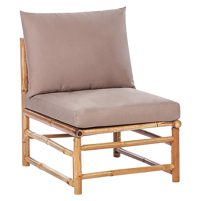 22-tlg Lounge Set CERRETO in Braun/Beige/Grau -  - Niedriger Sessel mit natürlichem Bambusgestell und hellbraunen Stoffpolstern.
