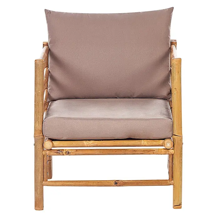 22-tlg Lounge Set CERRETO in Braun/Beige/Grau -  - Bambussessel mit hellbraunen Kissen.