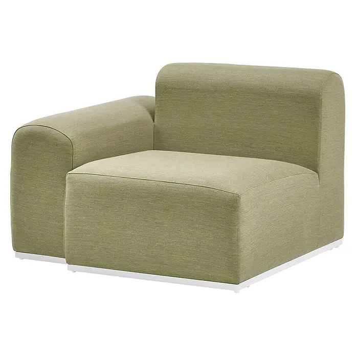 5-tlg Lounge Set BATTIFOLLO in Grün/Weiß -  - Olivgrünes Sesselmodul aus strukturiertem Stoff mit abgerundeter Arm- und Rückenlehne auf weißem Sockel.
