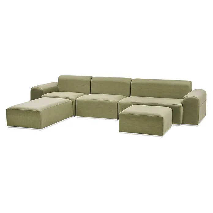 5-tlg Lounge Set BATTIFOLLO in Grün/Weiß -  - Hellesgrünes modulares Stoffsofa in L-Form mit zwei Hockern.