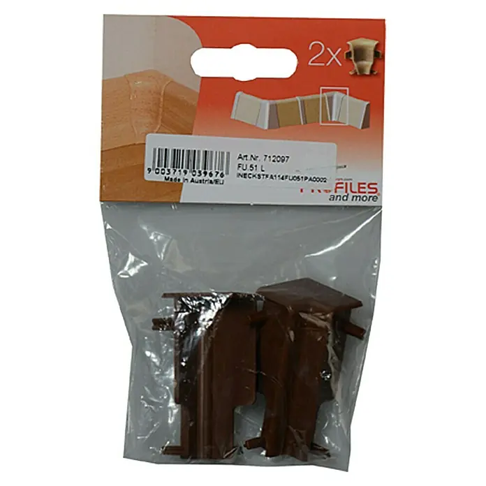 Profiles and more Innenecke FU51L/KU51L - Braun, 2 Stk. - Eine Packung brauner "Files and more" FU 51 L Sockelleisten-Ecken, 2 Stück, für saubere Übergänge und einen professionellen Look.