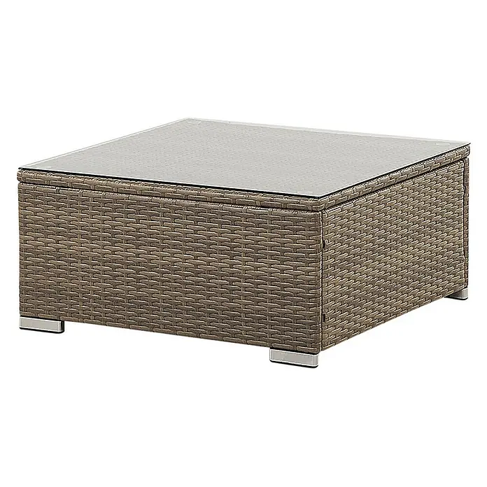 21-tlg Lounge Set BELVEDERE in Braun -  - Brauner Rattan-Couchtisch für draußen mit Glasplatte und silbernen Füßen.