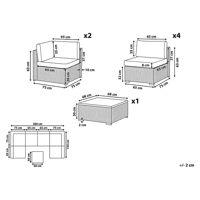 21-tlg Lounge Set BELVEDERE in Braun -  - Modulares Outdoor-Lounge-Set mit zwei Ecksofas, vier Armlehnstühlen und einem Couchtisch in Rattanoptik.