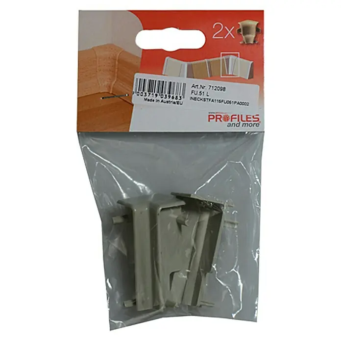 Profiles and more Innenecke FU51L/KU51L - Grau, 2 Stk. - Kunststoff-Eckverbinder für Fußleisten, 2 Stück in Grau. Ideal für saubere Übergänge. Praktisches Zubehör für Innenausbau und Renovierung.