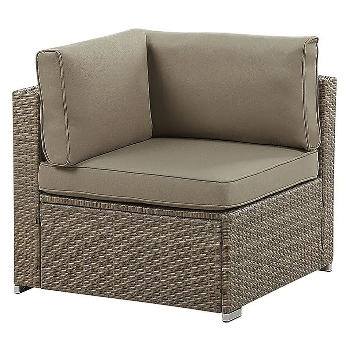 21-tlg Lounge Set BELVEDERE in Braun -  - Outdoor-Ecksessel mit braunem Korpus aus Geflecht und dicken beigefarbenen Kissen.