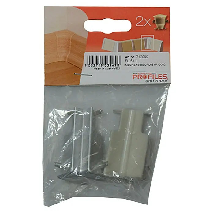 Profiles and more Innenecke FU51L/KU51L - Silber, 2 Stk. - Eine Packung mit Eckprofilen und Zubehör, ideal für die Montage von Eckverbindungen. Inklusive Befestigungsmaterial für einfache Installation.