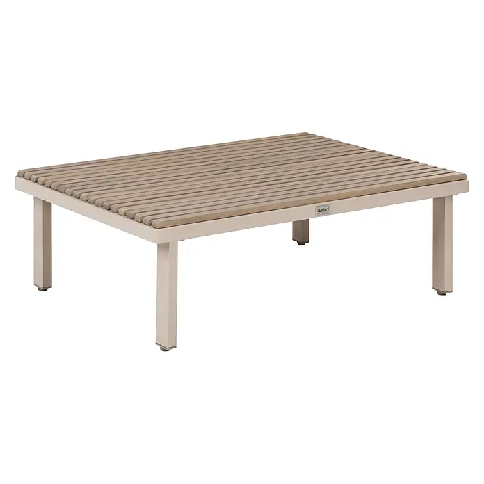 11-tlg Lounge Set FIVIZZANO in Beige/Braun -  - Rechteckiger Couchtisch mit lamellierter heller Holzplatte und beigem Metallgestell.