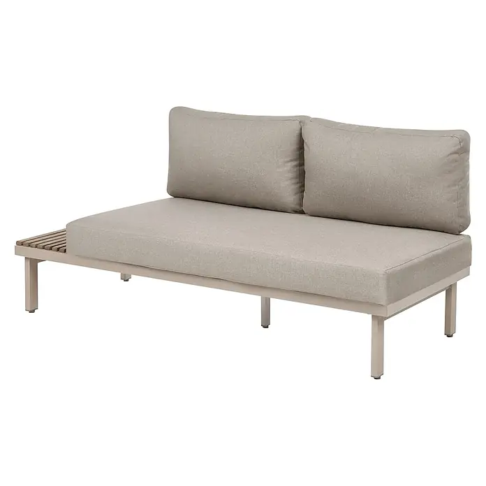11-tlg Lounge Set FIVIZZANO in Beige/Braun -  - Hellgraues Outdoor-Sofa mit hellbeigem Metallrahmen und integriertem Holztischchen.