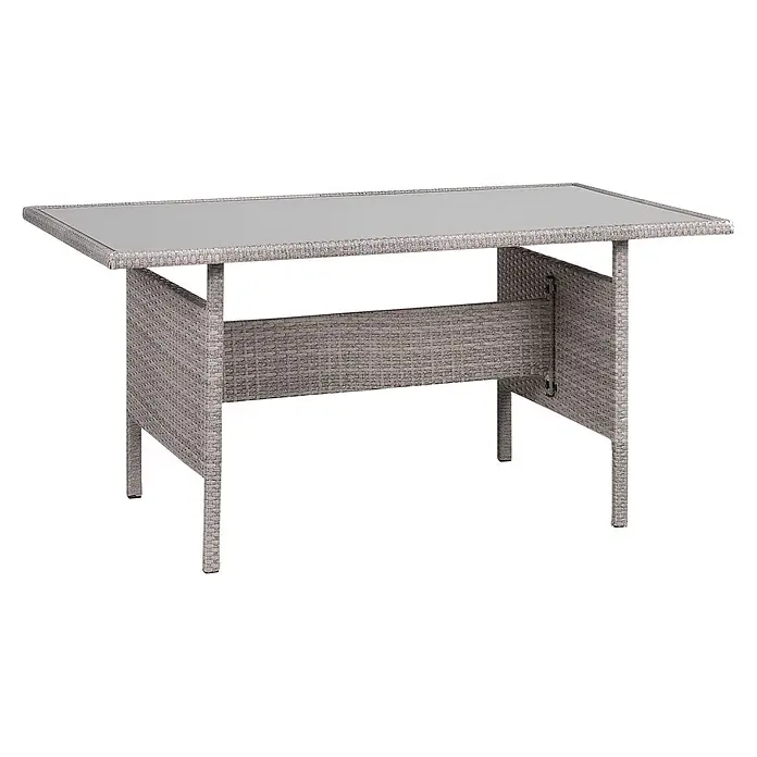 13-tlg Lounge Set VITERBO in Grau -  - Rechteckiger grauer Outdoor-Tisch mit Rattan-Geflecht und Glasplatte.