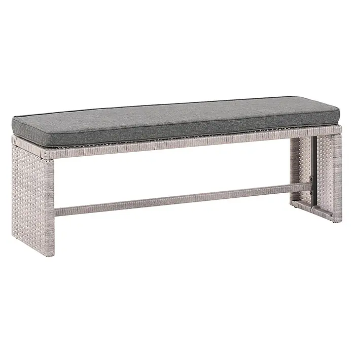 13-tlg Lounge Set VITERBO in Grau -  - Hellgraue Outdoor-Bank aus Rattan-Geflecht mit dunkelgrauem Kissen.