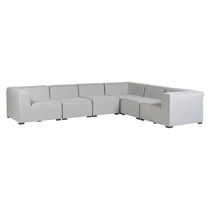 7-tlg Lounge Set AREZZO in Grau/Schwarz linksseitig -  - L-förmiges modulares Ecksofa aus hellgrauem Stoff.
