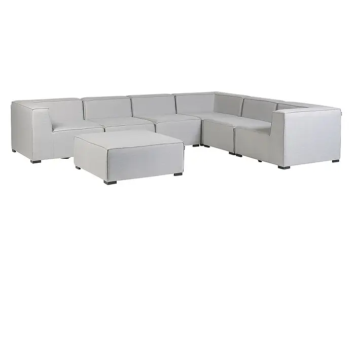 7-tlg Lounge Set AREZZO in Grau/Schwarz linksseitig -  - Hellgraue modulare Outdoor-Sofagarnitur, L-förmig angeordnet mit passendem Hocker.
