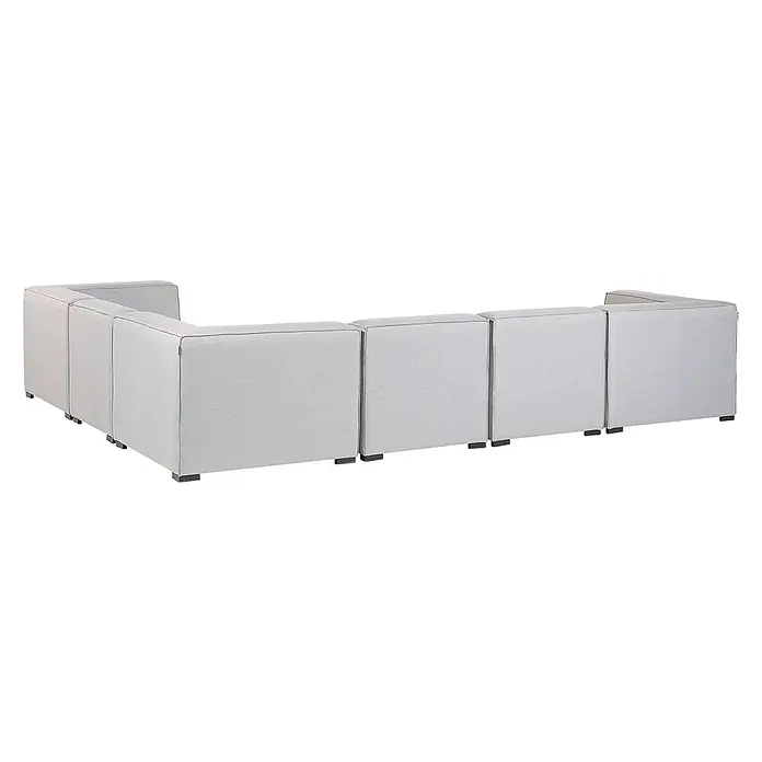 7-tlg Lounge Set AREZZO in Grau/Schwarz linksseitig -  - Helles, modulares Ecksofa in Grau, Rückansicht. Besteht aus mehreren Polsterabschnitten mit niedrigen schwarzen Füßen.