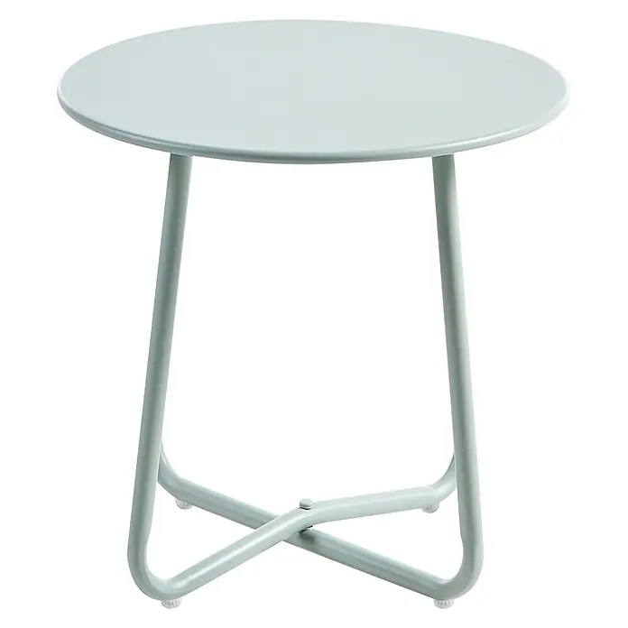 3-tlg Lounge Set PASTO in Grün/Beige -  - Hellgrüner runder Metall-Beistelltisch mit drei Beinen und einem X-förmigen Untergestell.