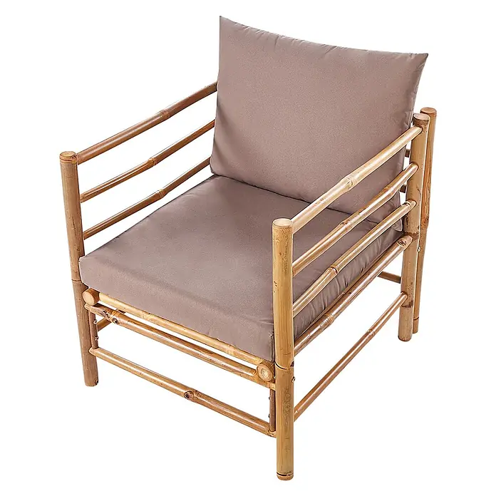 20-tlg Lounge Set CERRETO in Braun/Beige/Grau linksseitig -  - Bambus-Sessel mit braunen Kissen.