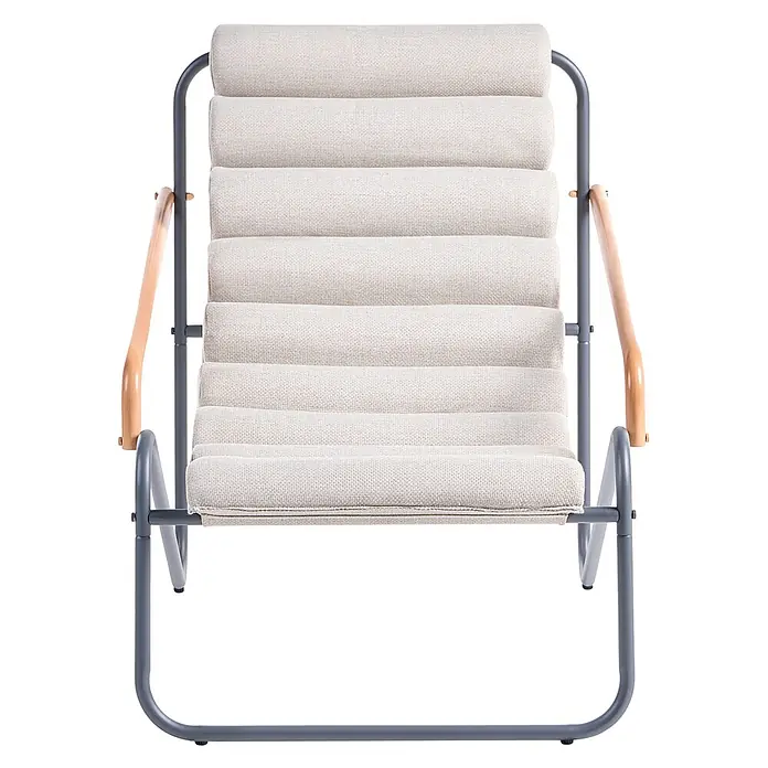 3-tlg Lounge Set PASTO in Grau/Beige -  - Relaxsessel mit grauem Metallgestell, hellbeigen gerippten Stoffpolstern und natürlichen Holzarmlehnen.