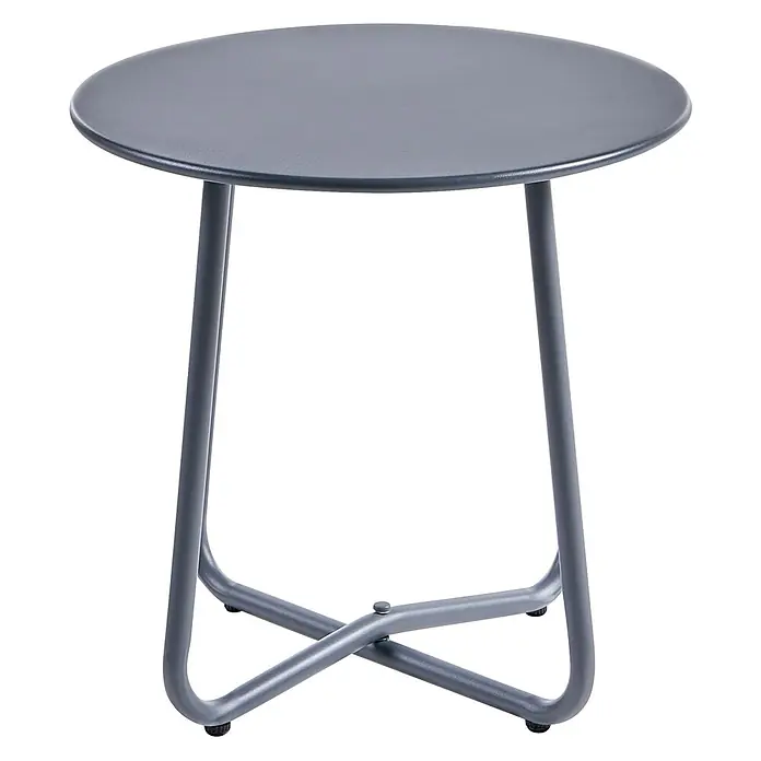 3-tlg Lounge Set PASTO in Grau/Beige -  - Runder grauer Metall-Beistelltisch mit drei gebogenen Beinen und Kreuzfuß.