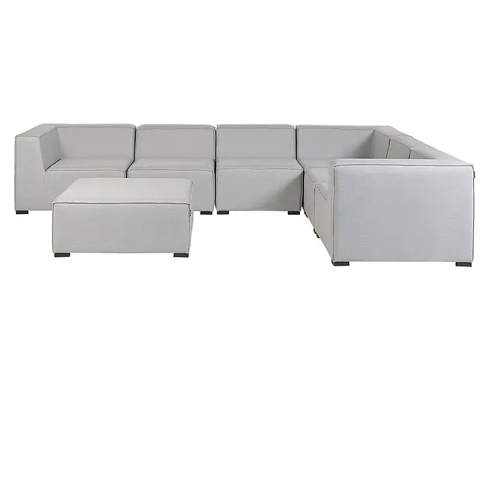 7-tlg Lounge Set AREZZO in Grau/Schwarz rechtsseitig -  - Helles graues modulares Stoff-Ecksofa in U-Form mit separatem Ottoman, modernes Design.