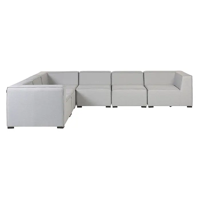 7-tlg Lounge Set AREZZO in Grau/Schwarz rechtsseitig -  - Hellesgraues Stoff-Modulsofa in L-Form mit sichtbaren Nähten.