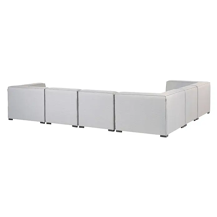 7-tlg Lounge Set AREZZO in Grau/Schwarz rechtsseitig -  - Hellgraues, modulares U-Sofa mit dunklen Keder und Füßen, von hinten gesehen.