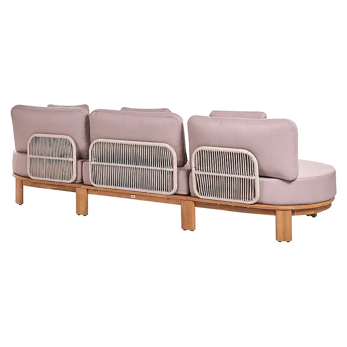 4-tlg Lounge Set ARZELLO in Braun/Beige -  - Modulares Outdoor-Sofa mit Holzgestell, geflochtenen Seildetails am Rücken und hellbraunen Kissen.