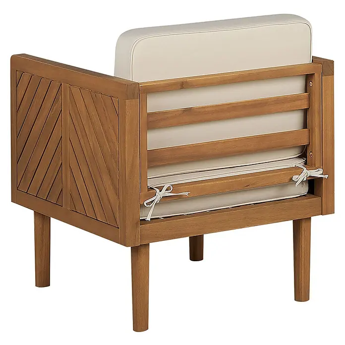 5-tlg Lounge Set BARATTI in Braun/Beige -  - Holz-Sessel mit Natur-Finish und cremefarbenen Kissen.