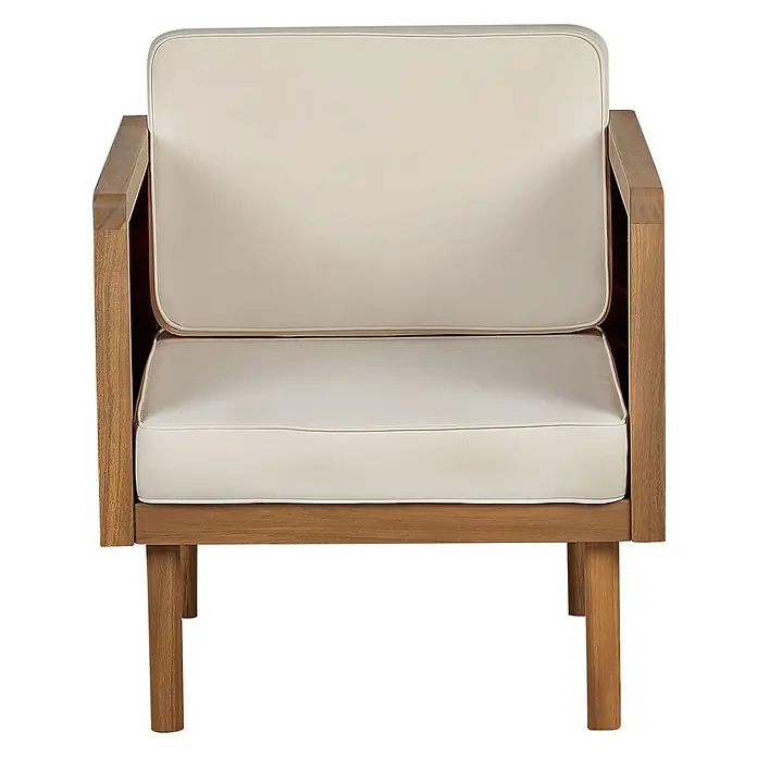 5-tlg Lounge Set BARATTI in Braun/Beige -  - Garten-Sessel mit hellbraunem Holzrahmen und dicken cremefarbenen Kissen.