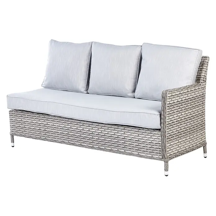 5-tlg Lounge Set LACONA in Grau rechtsseitig -  - Graues Rattan-Gartensofa mit hellgrauen Kissen für den Außenbereich.