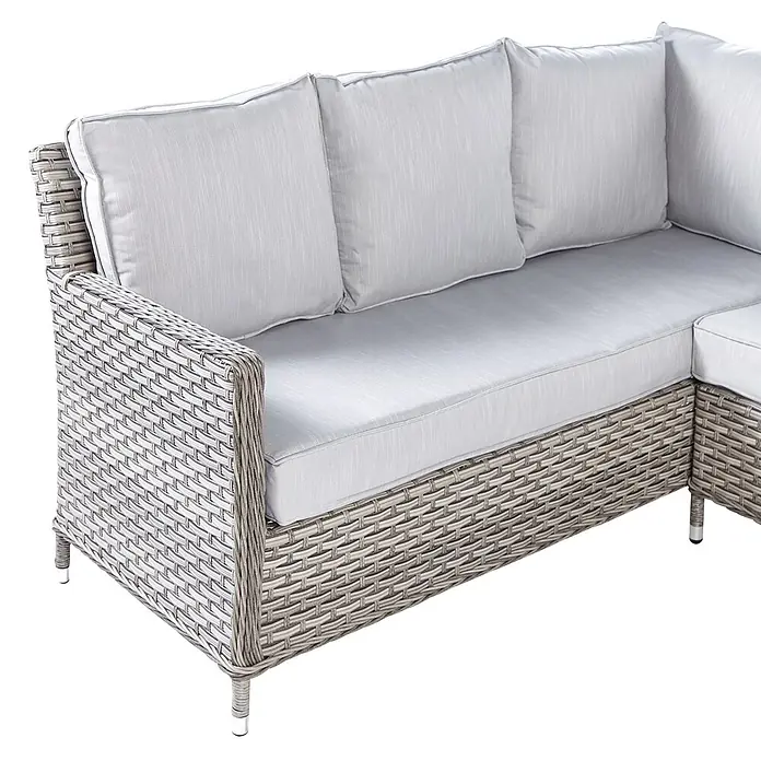 5-tlg Lounge Set LACONA in Grau rechtsseitig -  - Hellgraues Rattan-Ecksofa mit passenden hellgrauen Kissen. Ideal für den Außenbereich.