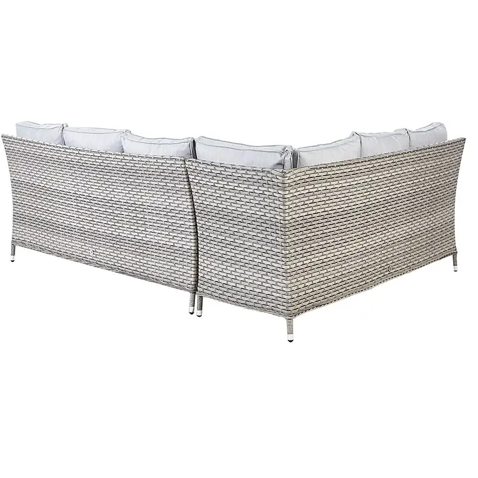 5-tlg Lounge Set LACONA in Grau rechtsseitig -  - Helles Outdoor-Ecksofa aus Polyrattan mit hellgrauen Kissen.