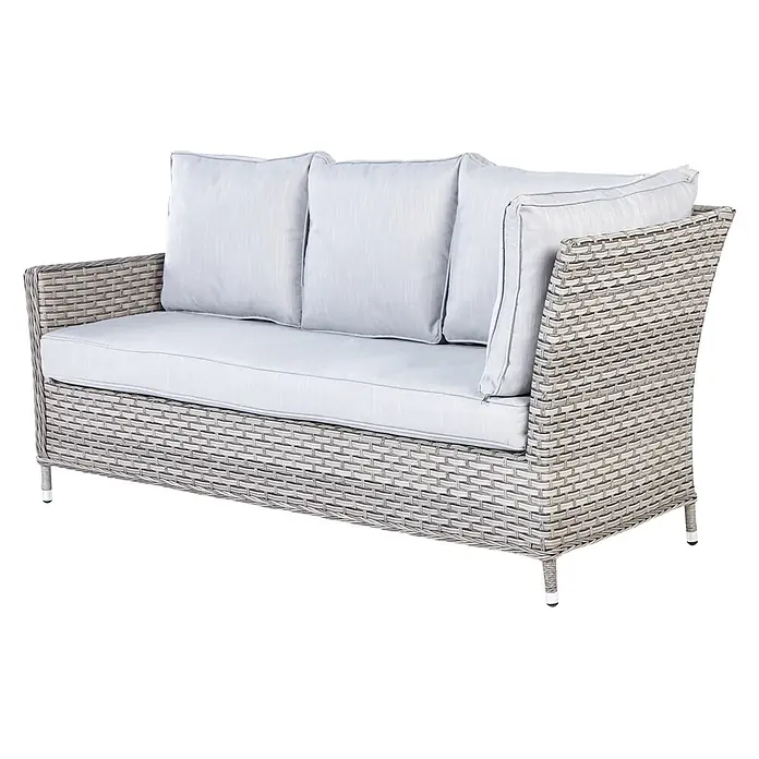 5-tlg Lounge Set LACONA in Grau rechtsseitig -  - Graues Polyrattan Outdoor-Sofa mit hellgrauen Kissen.