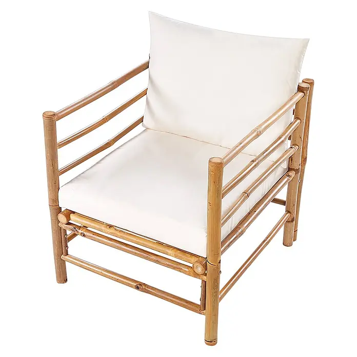 22-tlg Lounge Set CERRETO in Braun/Weiß -  - Natürlicher Bambus-Sessel mit weißen Kissen für bequemes Sitzen.