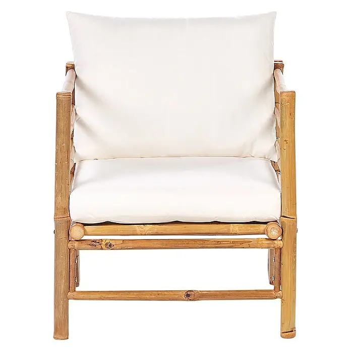 22-tlg Lounge Set CERRETO in Braun/Weiß -  - Bambus-Sessel mit dicken weißen Sitz- und Rückenkissen.