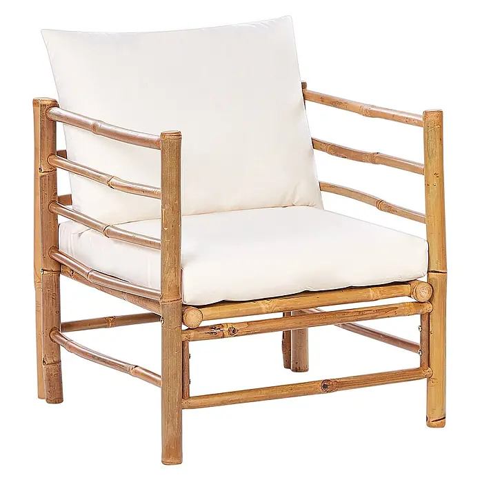 22-tlg Lounge Set CERRETO in Braun/Weiß -  - Bambusstuhl mit Naturholzrahmen und weichen weißen Sitz- und Rückenkissen.