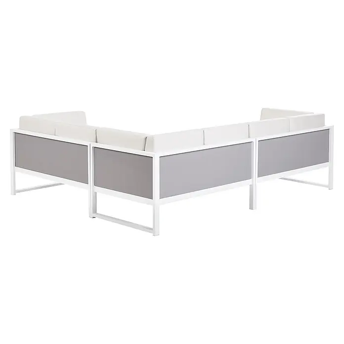 16-tlg Lounge Set CASTELLA/FRATTE in Weiß/Grau linksseitig -  - L-förmiges Outdoor-Sofa mit weißem Gestell, grauen Rückwänden und weißen Kissen.