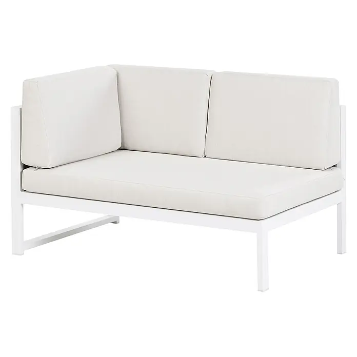 16-tlg Lounge Set CASTELLA/FRATTE in Weiß/Grau linksseitig -  - Weiß umrahmtes Ecksofa mit hellbeigen Stoffkissen für den Außenbereich.