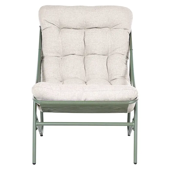 8-tlg Lounge Set MOLVENO in Grün/Beige -  - Bequemer Stuhl mit grünem Metallrahmen und dicken, hellen Polsterauflagen.