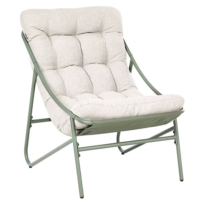 8-tlg Lounge Set MOLVENO in Grün/Beige -  - Bequemer Loungesessel mit grünem Metallgestell und hellbeigem, gestepptem Stoffpolster.
