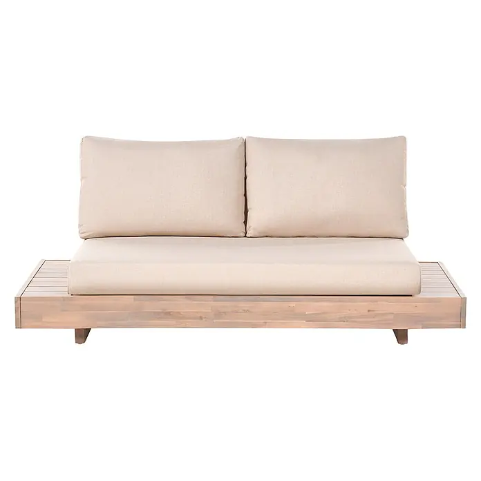 3-tlg Lounge Set MARETTIMO in Beige/Braun -  - Zweisitziges Outdoor-Sofa mit hellem Holzgestell und hellbeigen Kissen.