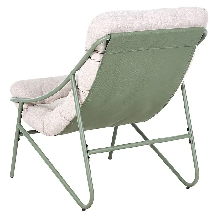 8-tlg Lounge Set MOLVENO in Grün/Beige -  - Klappsessel mit grünem Metallgestell, beigefarbenen Polsterkissen und grünem Stoffrücken.